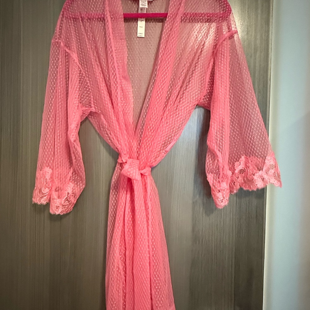 NWT Victoria’s Secret Sheer Pink Lace-Trim Robe - Women Intimates & Sleepwear